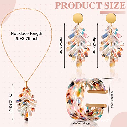 Kenning 4 Pcs Boho Jewelry Set for Women Summer Earrings Necklace Set with Bracelet Colorful Acrylic Statement Jewelry - style: Leaf