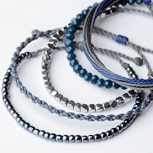 Mezcla Vida Handmade Waterproof Rope Bracelets Pack String & Beaded Bracelet Stack - Set of 5 Stackable Bracelets For Women, Summer Accessories & Bohemian Bracelets for Teen Girls - color: Dark Blue