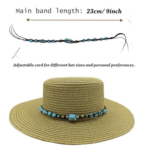 Hat Band for Cowboy Cowgirl, Turquoise Hand Made Replaceable Beaded Belt for Panama Fedora - color: Square Turquoise