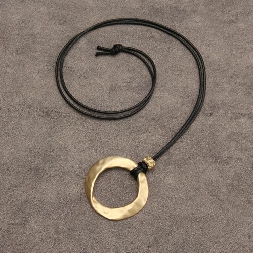 Boho Necklaces for Women Chunky Circle Necklace Layered Boho Circle Leather Choker Necklace Long Vintage Necklaces Bohemian Jewlery Gifts - style: Boho Necklace Women