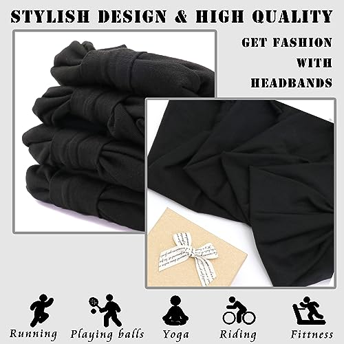 FULZTEY Black Headbands for Women Wide Head Bands Stretchy Sport Yoga Workout Hairband Thick Boho Bandanas Knotted Turban Non Slip Hair Wrap Versatile Hair Accessories for Girls Pack of 4 - color: Style 16