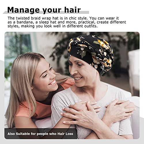 African Women Turban Caps Pre-Tied Twisted Turbans Head Scarf for Women Hair Wraps Cover Beanie Cancer Chemo Headwear - color: Black