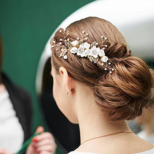 inSowni -20 Pack White Dusty Pink Blue U Shape Flower Shape Pearl Spiral Hair Combs Hair Bridal Accessories - color: 20 Pack White Flower Hair Combs and Pearl Hair Pins Accessories Set for Wedding Bridals Prom