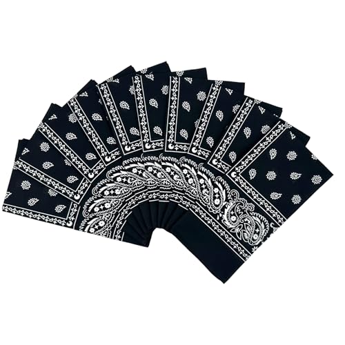 Vamqor 100% Cotton 10 Pack Fine Bandanas - color: Black