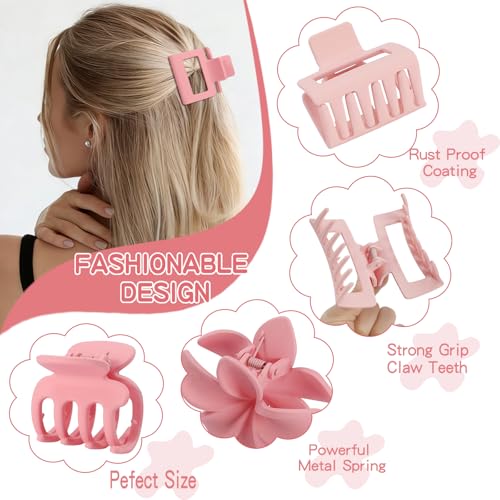 8 Pcs Matte Hair Clips for Women, Strong Hold Non-Slip Claw Clips for Girls, Flower Hair Clips for Thin Hair, Rectangle Claw Clips for Thick, Neutral Colors Hair Accessories Variety Pack（Pink） - color: Pink