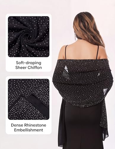 Shawls and Wraps for Evening Dresses Sheer Chiffon Women Elegant Soft Silky Sparkly Wedding Bridal Scarf - color: Black C