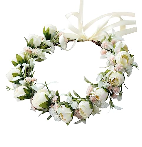 Vivivalue Wedding Flower Crown Women Flower Headband Hair Wreath Floral Headpiece Halo Boho with Ribbon Party Prom Festival Photos - color: K