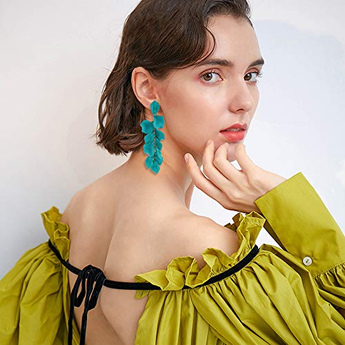 Long Acrylic Rose Petal Earrings Dangle Exaggerated Flower Earrings Drop Statement Floral Tassel Earrings for Women - color: Long Acrylic Rose Petal Earrings-Green
