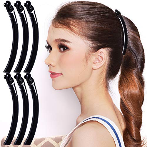 RC ROCHE 6 Pcs Banana Hair Clip Thin Hair Fine Ponytail Maker No Slip Small Claw for Women Secure Grip Jaw Clamp Cute Strong, Medium Black - color: Black