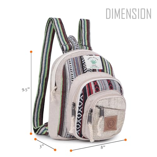 Small Lightweight Minipack Daypack Handmade Himalayan Hemp Travel, Hiking, Purse for Men, Women (Side Zipper) - size: Small