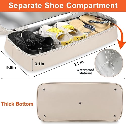 IBFUN Weekender Bags for Women, 21" Weekender Travel Bag, Travel Duffle Bag with Shoe Compartment Carry on Overnight Duffel Bag for Weekend Travel Business Trip, 3PCS - color: A7-Beige