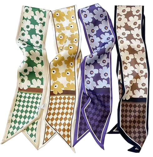 4 Pack Purse Scarf Handbags For Women,Boho Scarrves for Bag Hair Accessories Handle Fashion Lightweight - color: Dark Purple