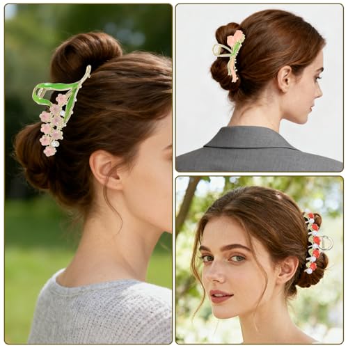 8 Pcs Metal Hair Claw Clips for Women - Large Strong Hold Floral Design Non-Slip Zinc Alloy Barrettes Clamps Accessories for Long Thick Thin Curly Hair Styling Essentials