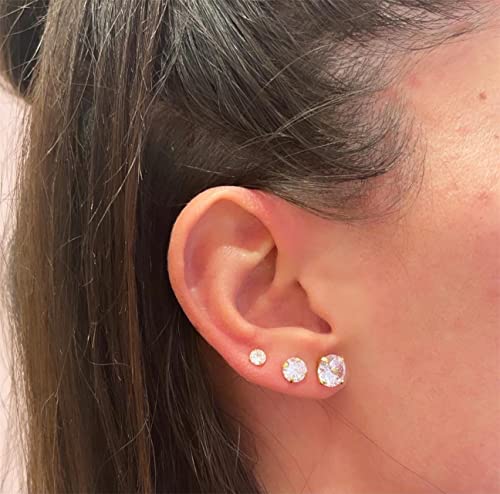Dainty 6 Pairs Surgical Steel Earrings Sets for Multiple Piercing, Lightweight 14K Gold Plated Small Huggie Hoop Earrings, Flat Back Tiny Ball CZ Stud Earrings for Cartilage, Helix, Lobe, Hypoallergenic - style: 14K Gold Plated- 5 Pairs CZ Studs