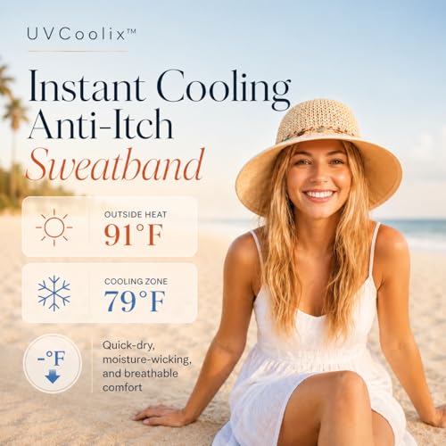 TOP-EX chicpony™ Cooling UPF 50+ Wide Brim Beach Hand Crochet Straw Hat - color: Natural, size: Medium