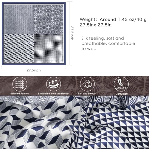 Relang Fashion Silk Satin Head Scarf for Women Hair Bandana Hair Scarf Wrap Neck Scarf for Women 27.5×27.5 inches - color: Blue Geometric Squares