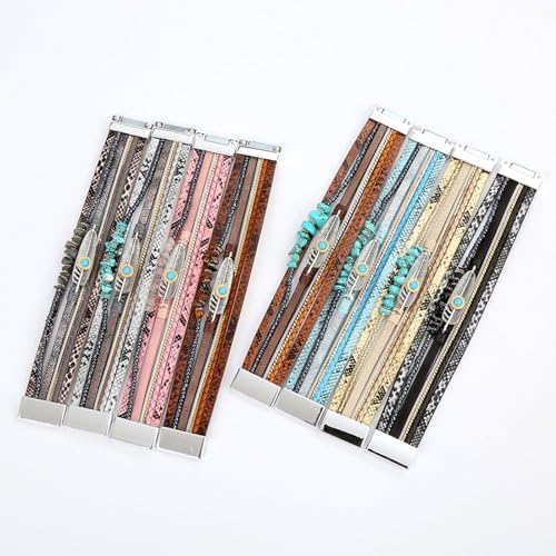 Long tiantian Boho Leather Wrap Bracelets Western Bracelets for Women Stackable Starfish Crystal Pearl Turquoise Leather Bracelet With Clasp Jewelry Gifts Boho Dresses - color: A2:Gold Bracelet