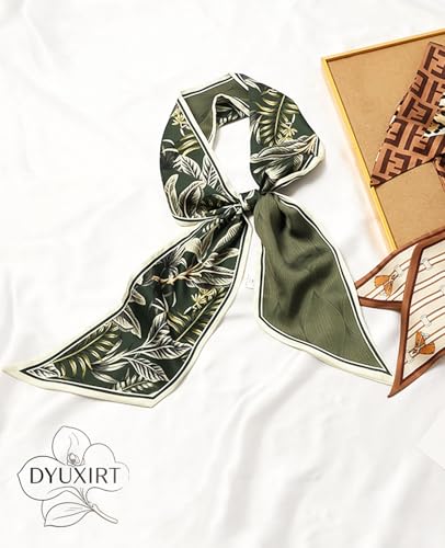 Head Scarf Purse Handle Neck Satin Hair Scarfs For Bag Lightweight Silky Long Thin Women's Fashion Scarves 59 * 5.9” - color: H16-green Feather Lines(59*5.9inch)