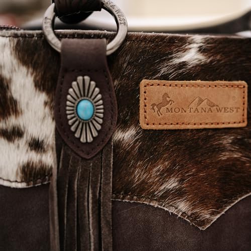 Montana West Western Cowhide Crossbody Bag for Women Designer Leather Tassel Top Handle Handbags - color: Coffee