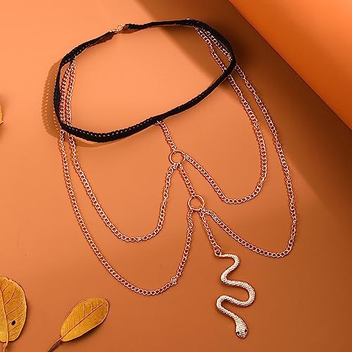 Snake Leg Chain for Women, Sexy Serpent Charm Thigh Garter, Summer Bikini Skirt Beach Party - style: B lace gold