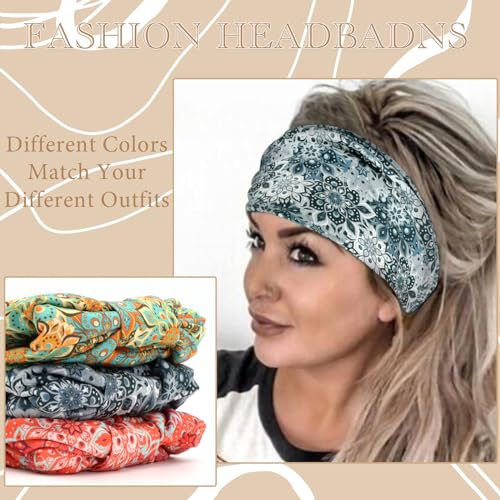 Headbands Stretchable Hair Bands Fashion Turban Knotted Head Bands Workout Running Sweatband Breathable Head Wrap African Style Hairband Accessories for Women Yoga 3 Pack - color: Style 70