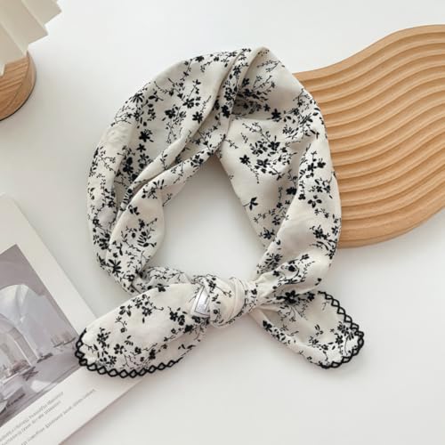Cotton Bandana,Large Bandanas for Women,Head Coverings for Women,Head Scarf Handkerchief, Square Headband 27" x 27" - color: 27-13-floral-white