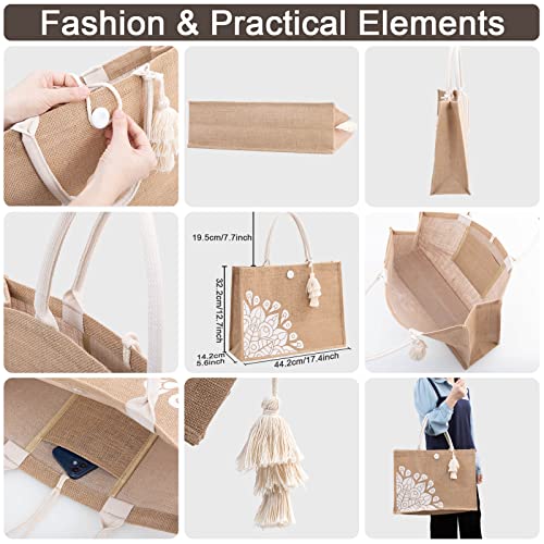itgowisa Jute Beach Bag for Women, Burlap Beach Tote Bag with Tassel Pocket, Summer Gift for Vacation, Pool, Cruise & Grocery | Jute material - color: White Tassel