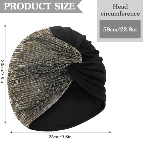 XYIYI Chemo Headwear Turban for Women, Cancer Patients Head Wrap Cover Hat for Hair Loss - color: Black Gold