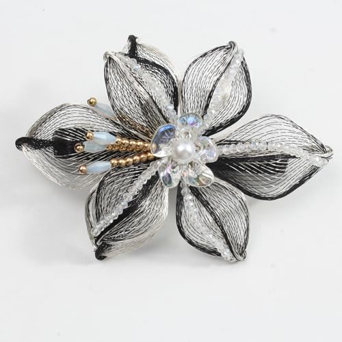 Mistofu 3.14Inch DIY Copper Wire Metal Hand-woven High-level design Barrettes Elegant Hair Accessories, Gifts for Women Girls (Black and White 2) - color: Black and White 2
