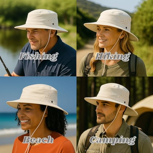 Wide Brim Nylon Sun Hat for Men Women Premium Packable Outdoor Fishing Hiking Hat Breathable Vent Holes Foldable for Beach - color: White