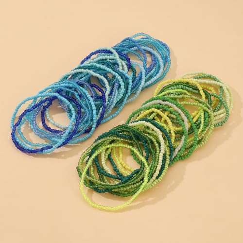 17pcs Bohemian Stackable Multilayer Elastic Bracelets - Handmade Seed Beaded Jewelry for Women & Girls - color: 30Pcs Green