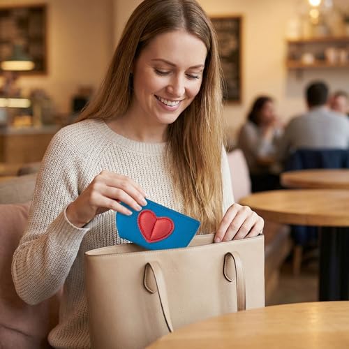 Red Heart Design Small Coin Purse - Cute Compact Keychain Change Purse Soft Leather Wallet with Zipper for Women (Blue) - color: Blue