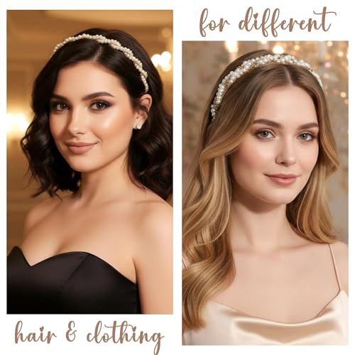 6 Pcs Pearl Headbands for Women, Thin Gold Metal Faux Pearl Hair Bands, Sparkly Rhinestone Crystal Beaded Hair Hoops, Elegant Bridal Wedding Hair Accessories for Girls - color: Pearl Rhinestone