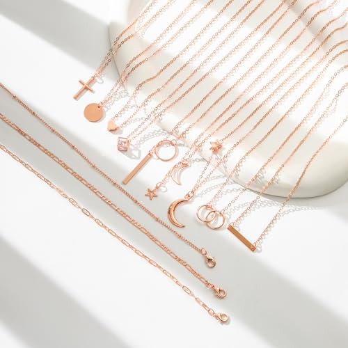 Starain 12Pcs Layered Choker Necklace Fashion Multilayer Chain Necklace Simple Gold Necklace Set for Women - color: 12Pcs Rose Gold Necklace Set