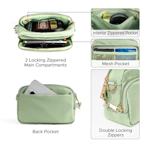 Joryin Anti Theft Crossbody Bag for Women, Slash-resistant RFID Blocking Travel Purses, Small Shoulder Bag Handbag, Nylon - color: Sage Green