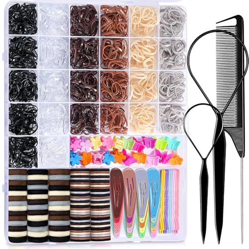 TsMADDTs Hair Accessories, Elastic Hair Ties for Baby Toddlers Kids Girls, 6 Colors Small Rubber Bands Set with Ties and Clips, Styling Tools - color: 6 Natural Colors