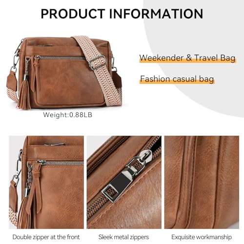 MEITRUE Crossbody Bags for Women, Vegan Leather Crossbody Purse Trendy Multi Pockets Shoulder Handbag with Tassel - color: 01-brown