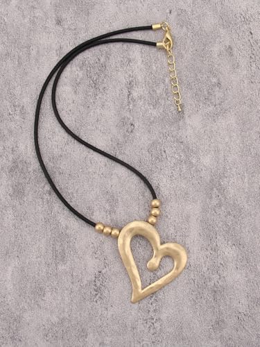 GelConnie Leather Necklaces Turquoise Long Boho Necklaces for Women Brown Chunky Circle Pendant Chocker Necklace Gold Sweater Necklace - style: Boho Leather Heart Necklace
