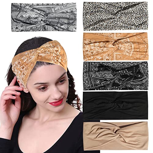 Artilady 6 Pack Boho Headbands for Women - Wide Bandana Headband Non Slip Stretchy Cheetah Paisley Print Turban Headwarp Twisted for Girls - color: 6pcs Paisley