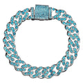 Apzzic Cuban Link Bracelet Iced Out Miami Gold Plated Hip Hop Full CZ Prong Diamond Bracelet with Giftbox Cuban Link Anklets for Men Women - color: Silver Blue-Bracelet