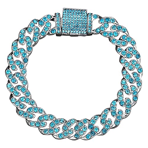 Apzzic Cuban Link Bracelet Iced Out Miami Gold Plated Hip Hop Full CZ Prong Diamond Bracelet with Giftbox Cuban Link Anklets for Men Women - color: Silver Blue-Bracelet