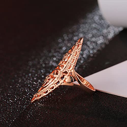 Rings for Women Summer Boho Rings Filigree Flower Ring Chunky Gold Ring Full Finger Rings Wide Band Womens Rings for Cocktail Party Birthday Gifts Statement Rings for Women - color: Rose Gold