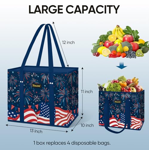 BALEINE 3Pk Reusable Grocery Bags, Foldable Shopping Bags for Groceries with Reinforced Bottom & Handles (Freedom Celebration) - color: Freedom Celebration, size: 3 Pack