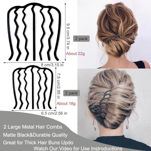 7 Pcs Metal Hair Side Combs Hair Fork Clip Teeth Hair Pin Stick for Updo Bun, U Shape Hair Combs for Vintage Hairstyle Hair Accessories, Thick Hair Combination - color: Thick Hair Series