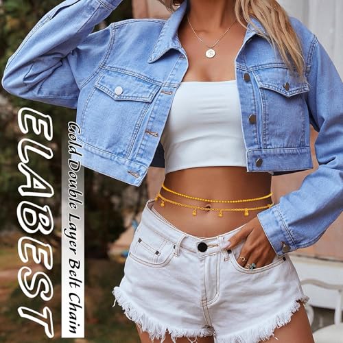 ELABEST Layered Gold Belly Chain 14K Plated Waist Chian Adjustable Sexy Waist Jewelry for Women - size: L(37inch+9.8inch), style: G