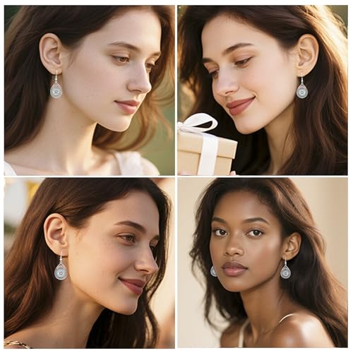 Silver Dangle Earrings For Women Trendy,Boho Cute Drop Western Earings,Vintage Gothic Ethnic Statement Beach Vacation Long Earrings with Leaf Teardrop Turquoise Crystal Tassels,Fashion Jewelry Birthday Gift. - color: A31) Drip Glaze Teardrop