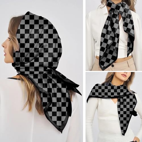 Scarf Silk Feeling Square Satin Head Hair Scarf Wrap 27.5 Inches Headwear Aesthetic Cute Decoration Women Girls - color: V-3-black