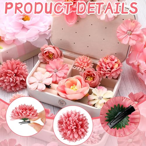 BBTO 21 Pcs Flower Hair Clip Rose Hair Clips Barrettes for Women Flower Accessories Boho Bride Claw Clip Hairpin Brooch Pin Headpiece for Wedding (Light Pink) - color: Light Pink
