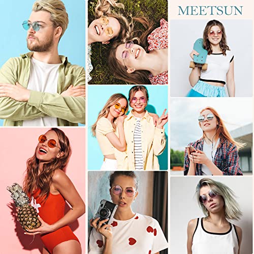 MEETSUN Small Round Polarized Sunglasses for Men Women Metal Retro Hippie Circle Sun Glasses Driving Festival Cosplay UV400 - color: Gold / Green
