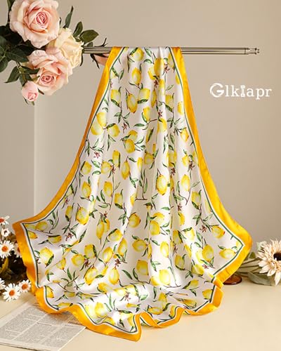 Satin Bandana Headscarf for Women Silky Hair Scarves for Fashion Lightweight - color: 18-yellow Lemon